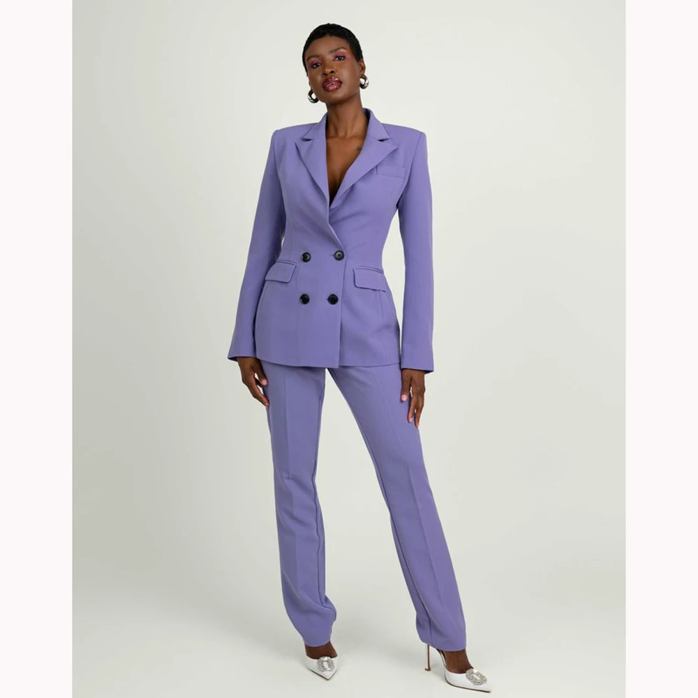 

Taro Purple Women Suit Double-breasted Peaked Lapel Two Pieces(Jacket+Pants) Modern Fashion Business Office Lady Set Custom