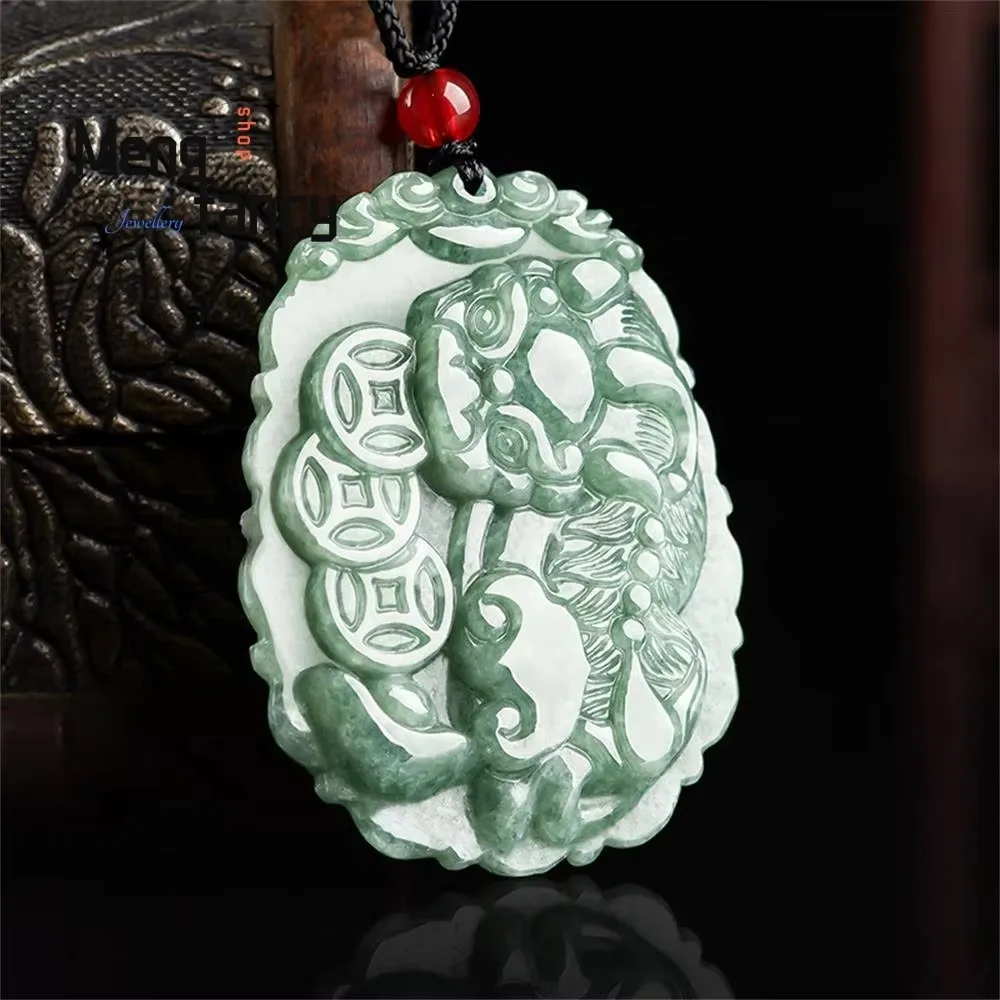 

Natural A-goods Jadeite Fortune Luck Pixiu Ice Jade Pendant Exquisite Handicraft Mascots Best Selling Charm Fashion Fine Jewelry