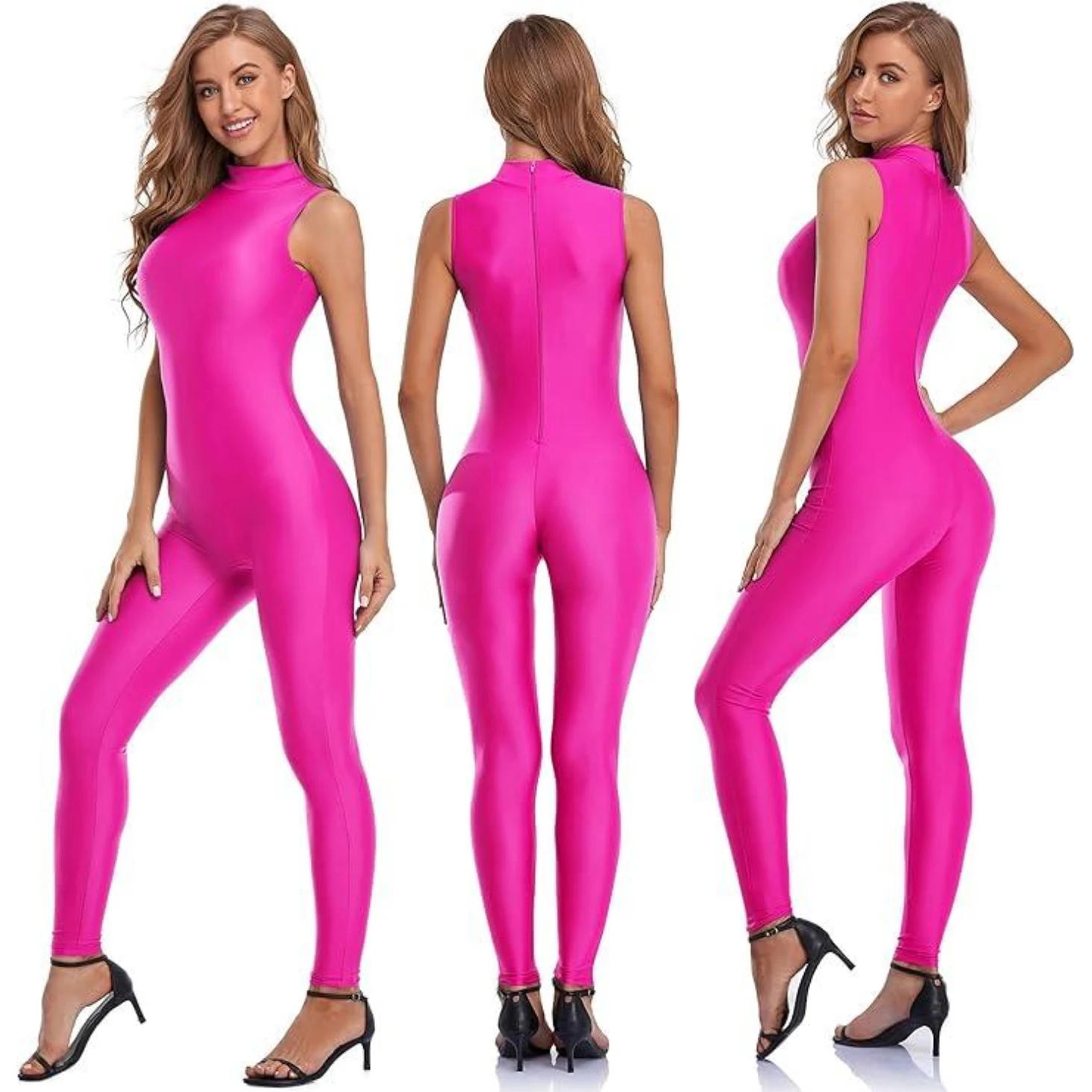 

SPEERISE Women Unitard Turtleneck Sleeveless Unitard Bodysuit Footless Onesie Jumpsuit Zentai Suits Adult Yoga Dance Costume