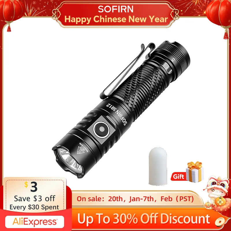 New Sofirn SR12 SFT25 LED 1450lm EDC Spot Flashlight 18650 USB C Rechargeable 6000K Powerful Light IP68 Torch