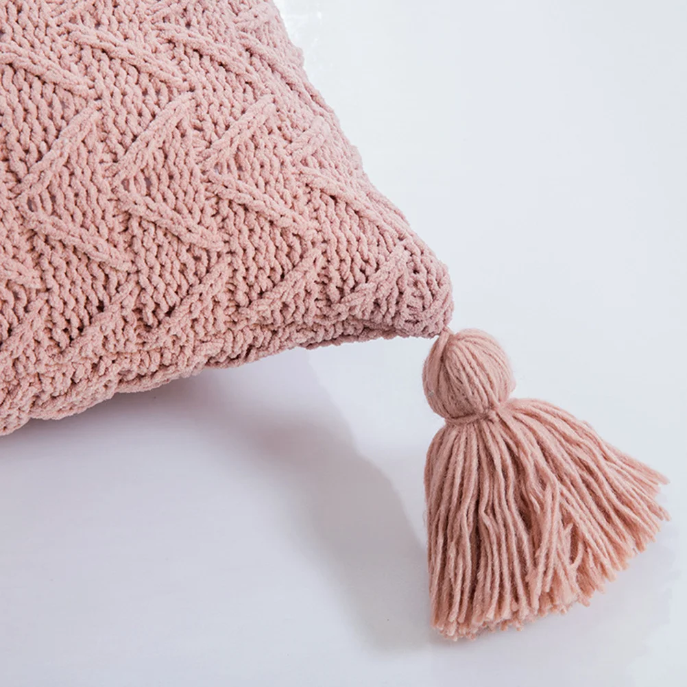 

1pc Chenille Knitting Pillow Cover Pink Tassel Throw Pillowcase For Sofa Bed Home Decor Cushion Cover No Insert