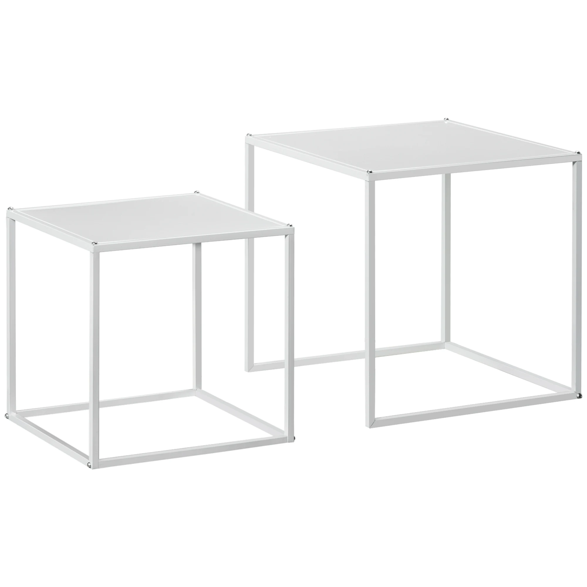 HOMCOM Juego de 2 Mesas Nido Mesas de Centro para Salón Cuadradas Material de Acero Grande 40 cm Pequeña 35 cm Blanco