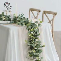 2Pcs Artificial Faux Eucalyptus Rattan Garland 180cm Greenery Hanging Vines with White Flowers Gypsophila for Home Wedding Decor