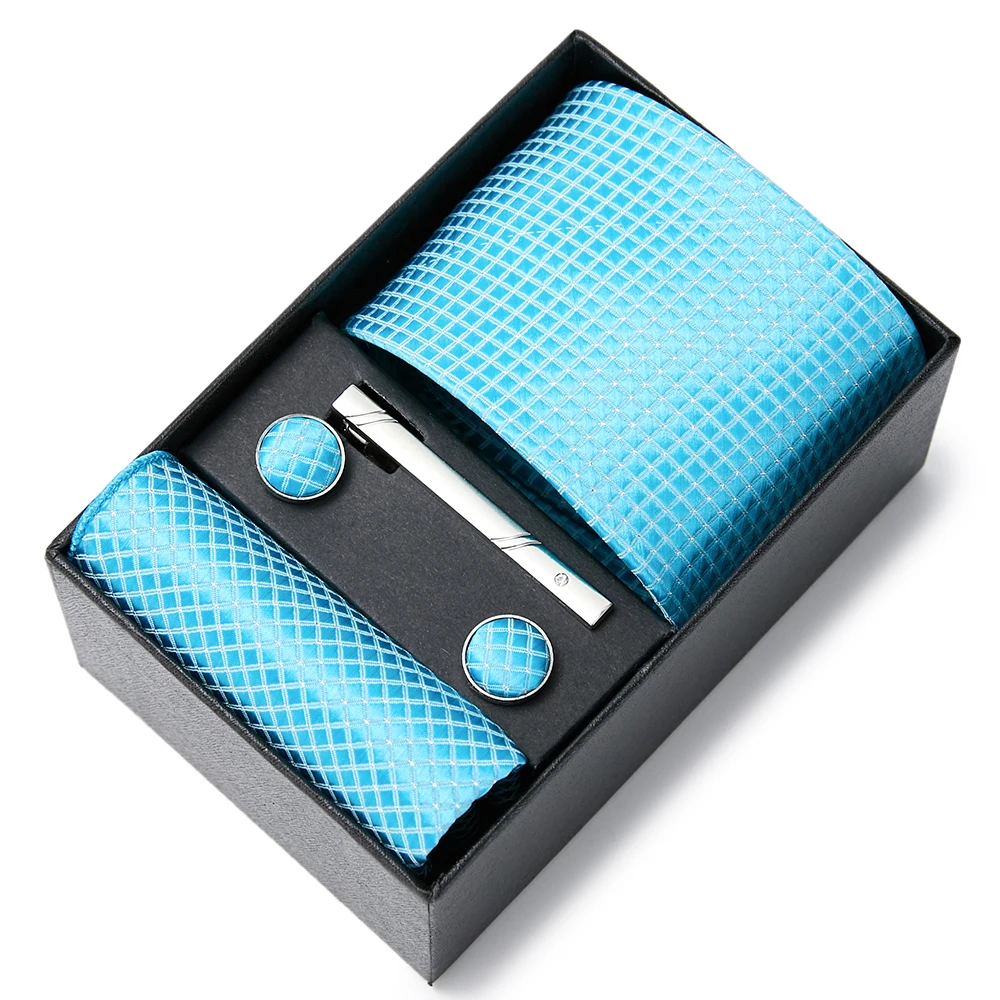 Newest design  Tie Handkerchief Cufflink Set Necktie Box Wedding Accessories Striped Performance