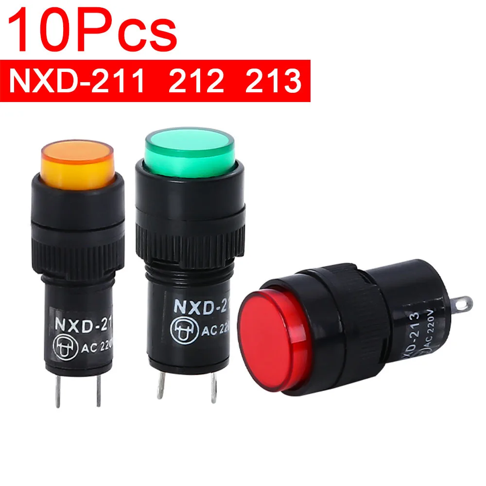 10Pcs Small Power Signal Indicator LED NXD211 NXD212 NXD213 With Openings AC DC 12V 24V Light Pilot Lamp 10MM 12MM 16MM