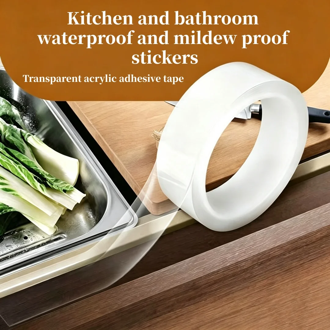 Transparent single-sided nano anti mold sealing strip, waterproof, suitable for kitchen sink, bathroom door and window gaps