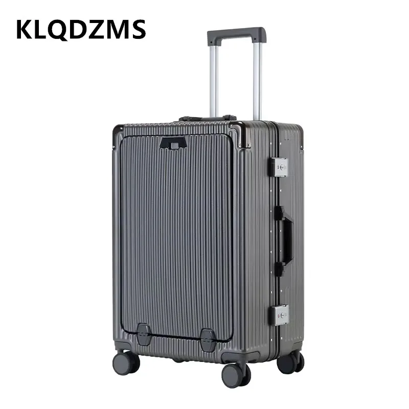 KLQDZMS High Quality Luggage 20 Inch PC Boarding Case Front Opening Laptop Trolley Case 24" Aluminum Frame Cabin Suitcase