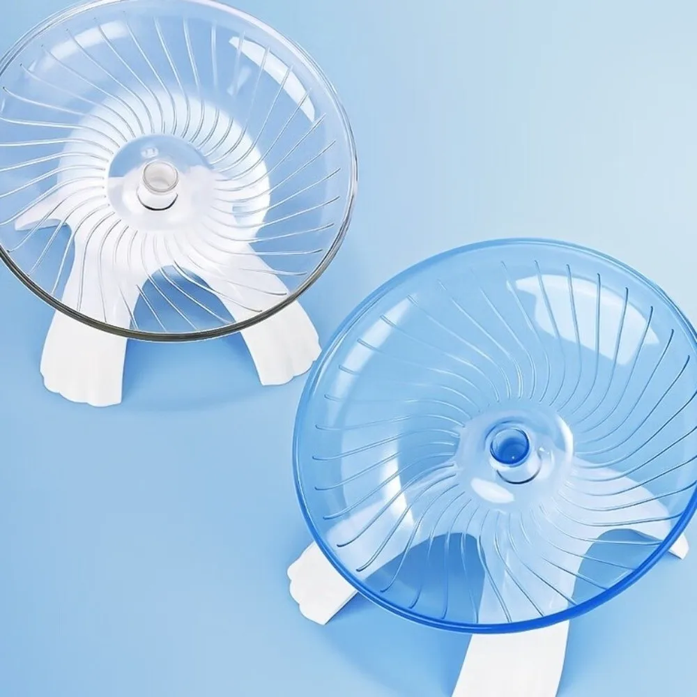 Fotografia 5: Roda voadora transparente para hamster, eixo de aço, operação silenciosa, roda de corrida de hamster, base estável, brinquedo de disco de corrida de plástico