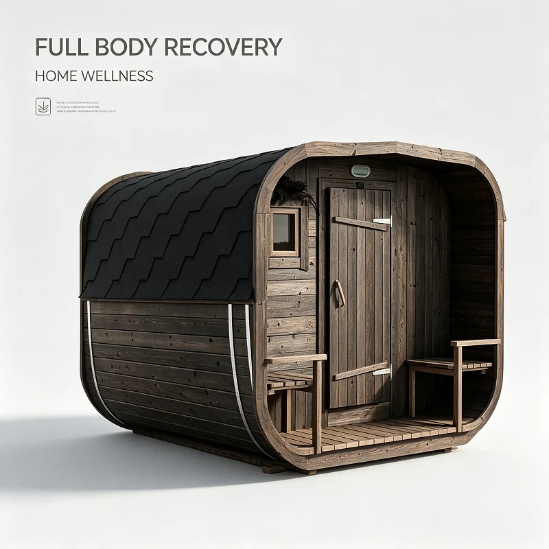 Cube Pod Outdoor Sauna Cabin, Nordic Rounded‑Corner Red Cedar Dry Steam 4‑6 Person Tempered Glass for Resort Backyard