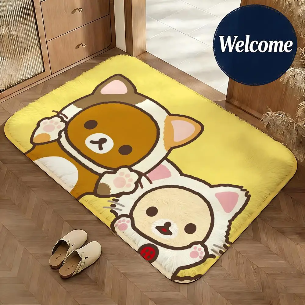 Weiche Flanell-Bodenmatte mit Rilakkuma-Motiv, rutschfeste, saugfähige Fußmatte für Badezimmer, Schlafzimmer, Heimdekoration, Teppich – Detail 11
