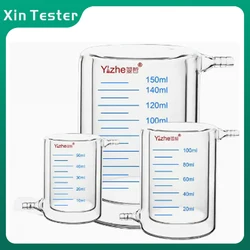 Vaso de vidrio de borosilicato doble con camisa para laboratorio, 50/100/150/200/250/300/500/1000/2000/3000/5000ml