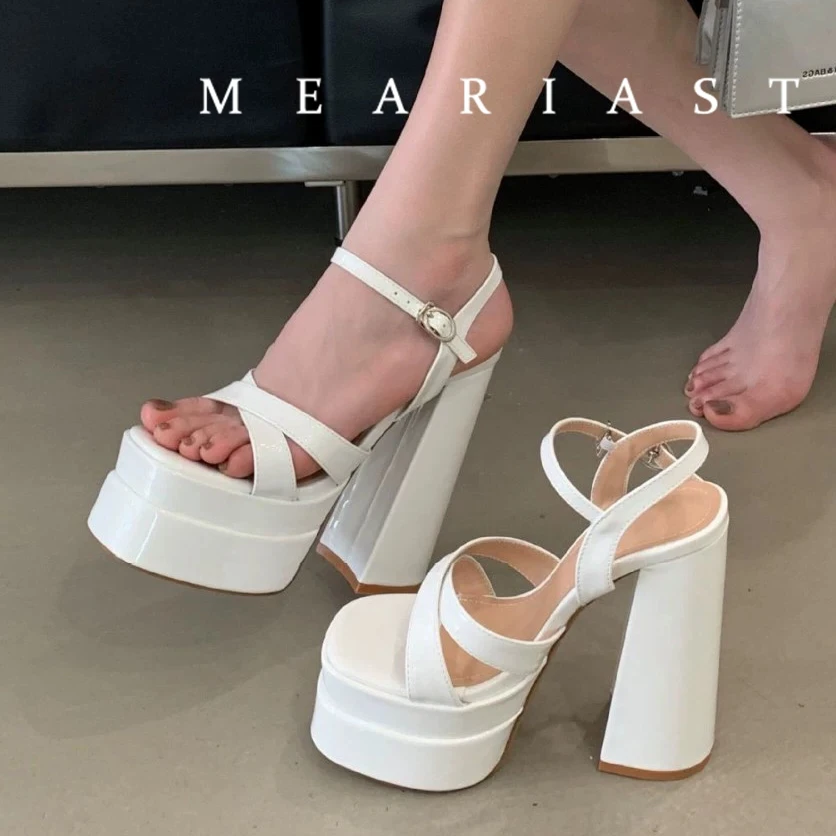 

Runway Style 15cm Ultra High Heels Women Gladiator Sandals Fashion Platform Wedges Patent Leather Summer Chunky Shoes Sandalias