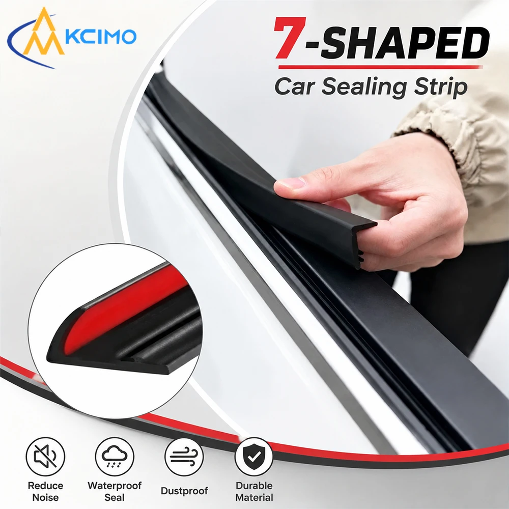 1PC 7-Shaped Rubber Window Seal Strip Auto Weatherstrip for Side Door Gap Filler Noise Reduction Waterproof Windproof