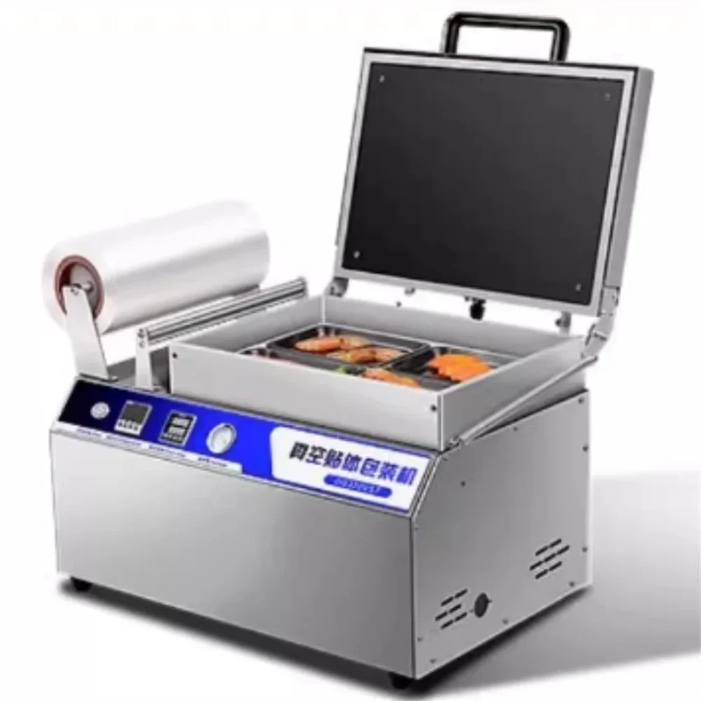 

Film Width 320mm Tabletop Fresh Fruit Vegetable Sealing Steak Shrimp Seafood Meat Food Tray Vacuum Skin Packing Machine