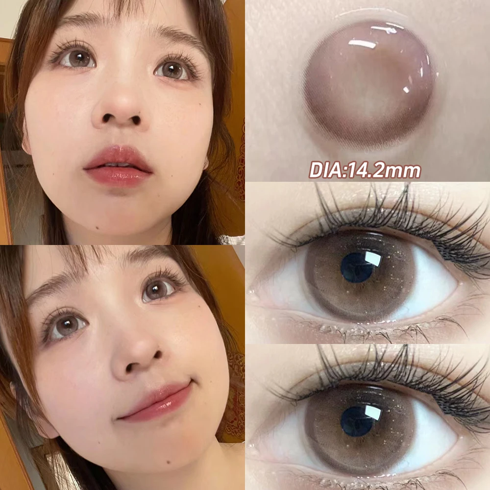 OVOLOOK-Lentes de Contato Rosa para Miopia, Beauty Eye, Pupilas Naturais, Cinza, Marrom, Azul, Lentes Moda, 1 Par