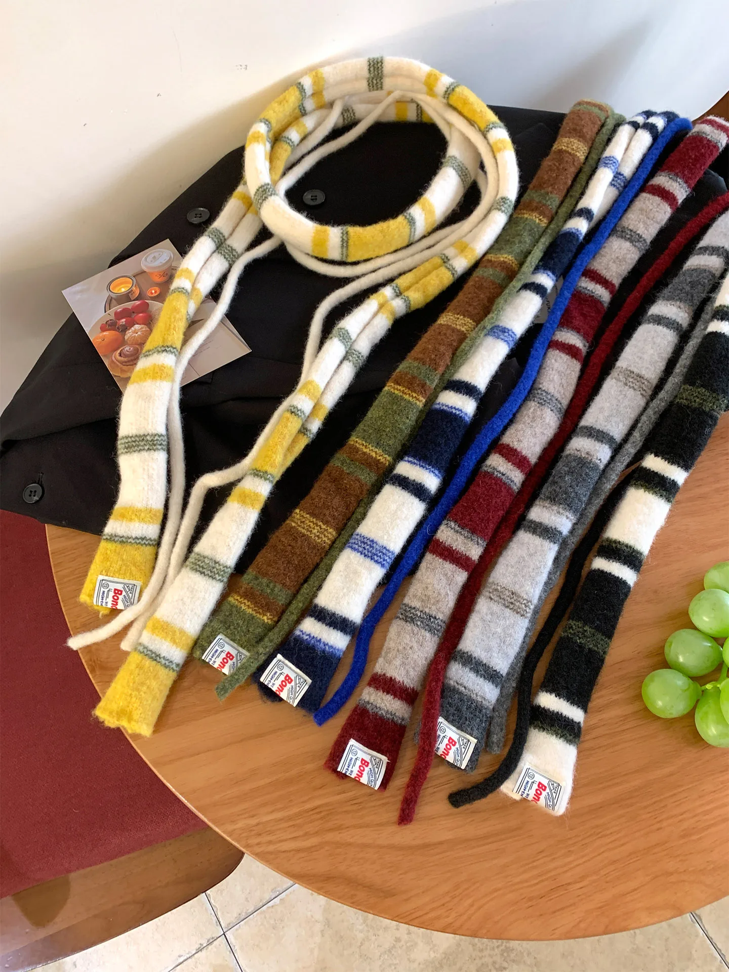 Fashionable Slim Long Stripe Scarf for Women Warm Neck Protection Autumn Winter Trendy Versatile Stylish Single Item Korean S...