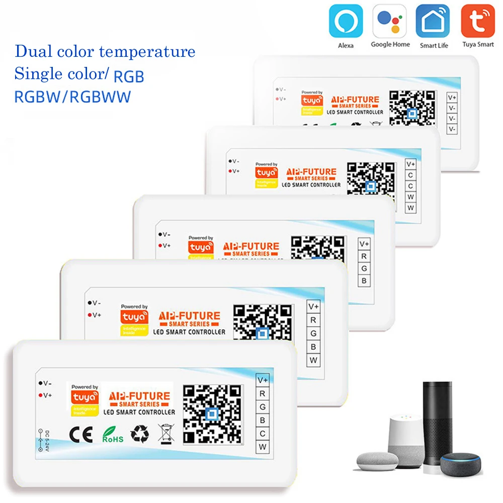 DC5-24V WIFI Smart LED tuya controller single color/cct/rgb/rgbw/rgbcw voice intelligent controller