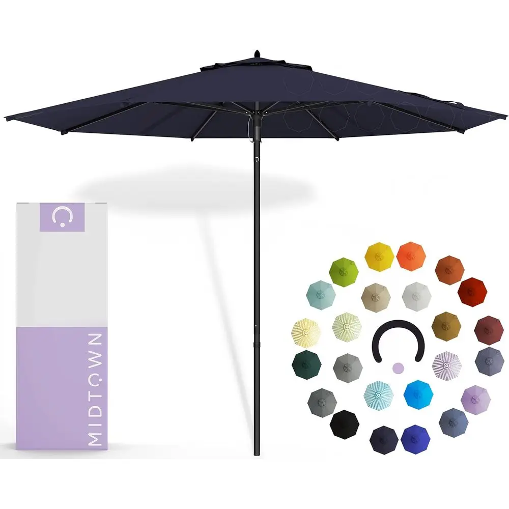 

Темно-синий уличный зонт из полиэстера с фиберглассовыми спицами — решение для затенения патио, заднего двора и бассейна