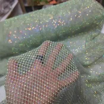 水晶帶網奢華鑽石網紗布料AB彩彈性網紗連身裙,綴滿鑽石的高端訂製布料 10 最佳銷售 水晶織物 - №8