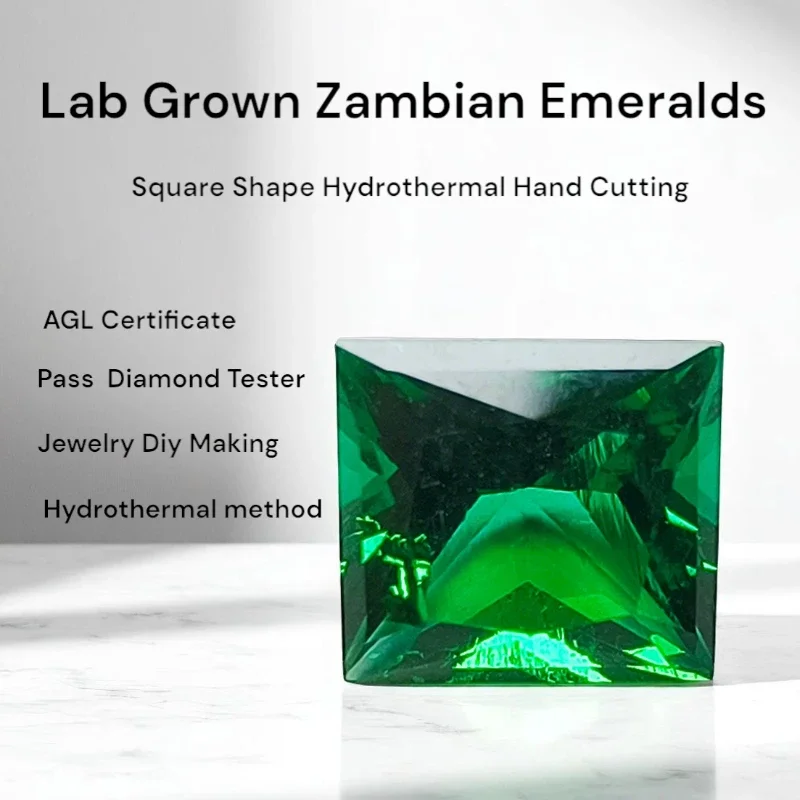 

Wholesale Laboratory Zambian Emeralds Square Shape Hydrothermal Hand Cutting With Cracks Inclusions Inside Selectable AGL CertiN
