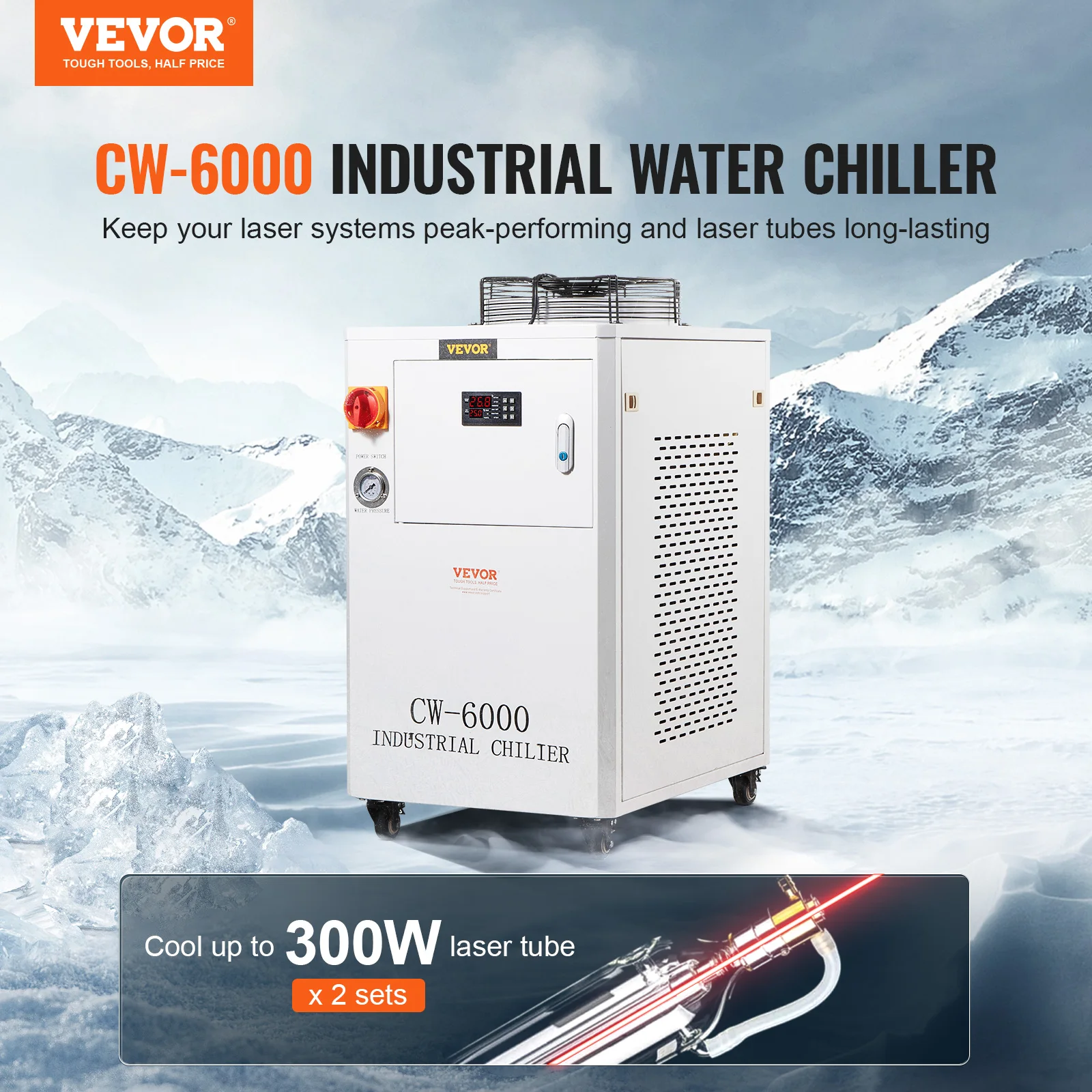 Imagem -02 - Vevor-resfriador de Água Industrial para Máquina de Gravação a Laser Sistema de Refrigeração Compressor 65 l Min Max Fluxo Cw6000 1500w