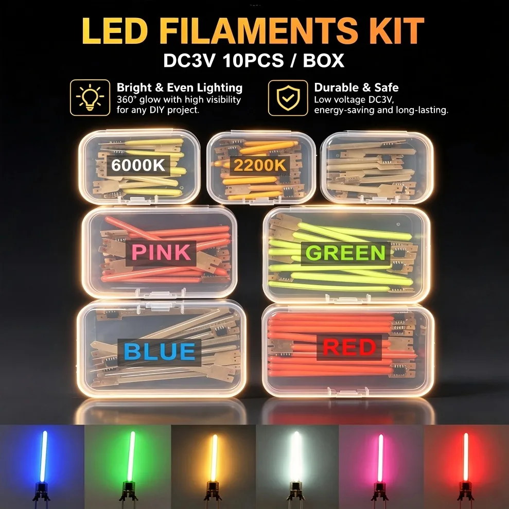 Diodos de Filamento LED COB DC3V, 5 Modos, Multicoloridos, Efeitos de Chama e Água Corrente, Substituição de Lâmpada Edison para Decoração DIY