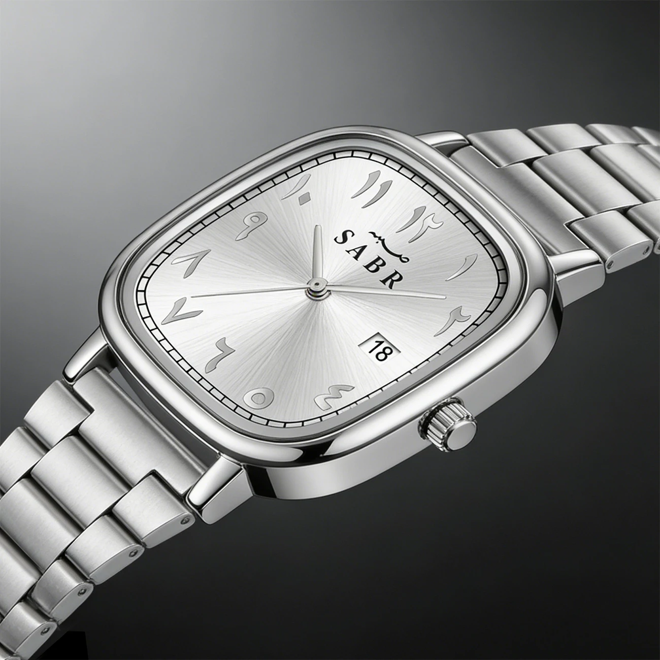 SABR high-quality brand watch silver alloy square Arabic numeral quartz watch men's business sports waterproof watch