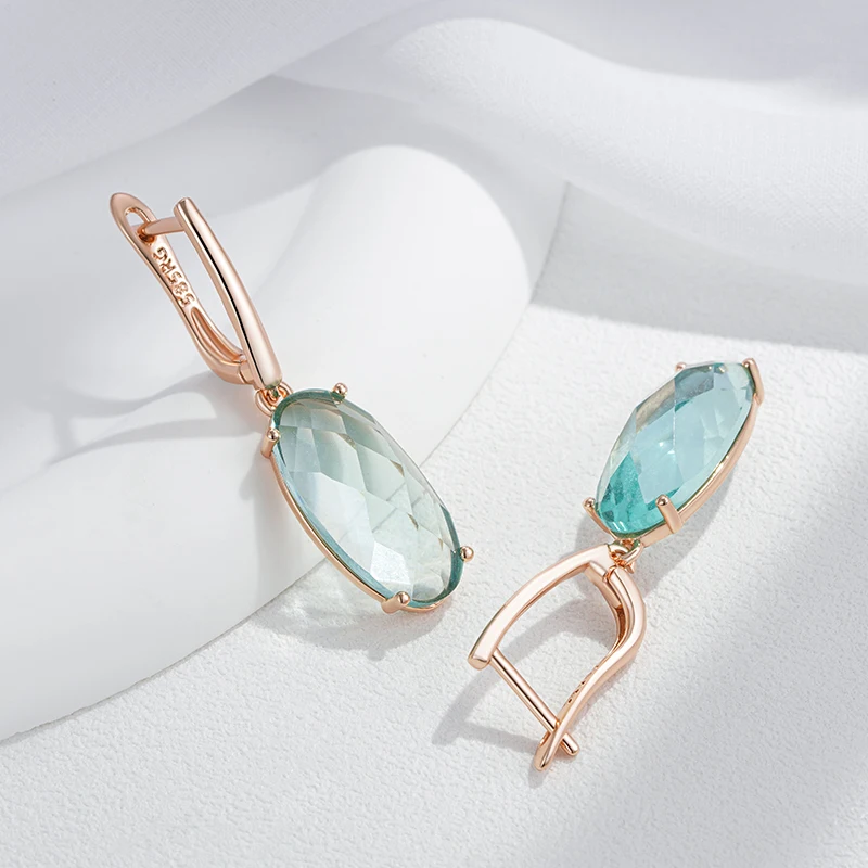 JULYDREAM 585 Gold Color Green Gradient Blue Oval Zircon Large Pendant Earrings for Women Party Jewelry Light Luxury Accessories