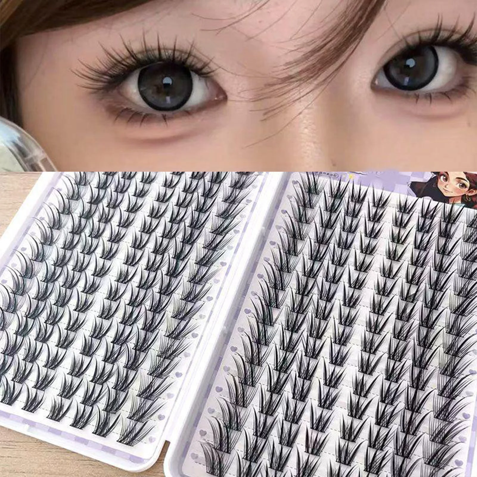 10/32 صفوف رقيق الرموش الصناعية الثعلب نمط طويل تحلق الرموش الصناعية الألياف الاصطناعية رموش كتاب للمكياج اليومي والحفلات