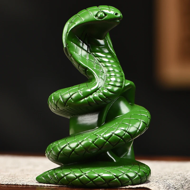 Green Wooden Cobra Snake Figurine Ornament Rosewood，carving Luck Snake  Zodiac Crafts Home Decoration, Living Room,  Gift