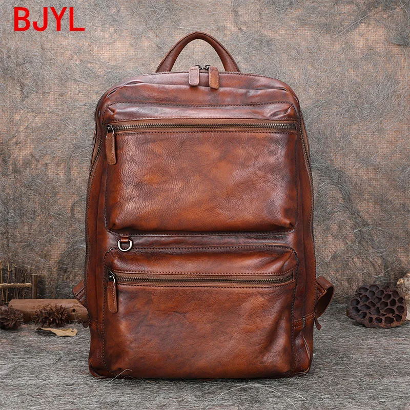 New Men's Leather Backpack Cowhide laptop bag Casual Business men Travel Large Capacity Backpack Soft Leather school backpacks