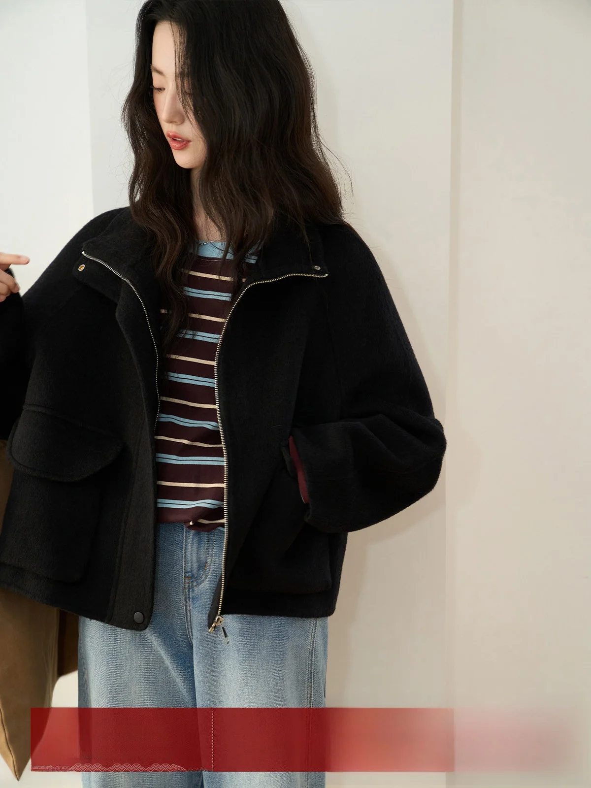 

MoZa Bla Double-Faced Camere ort Coat Korean Sle Commute Warm Woolen Jaet Women's Winter New Arrival Faion Sensation