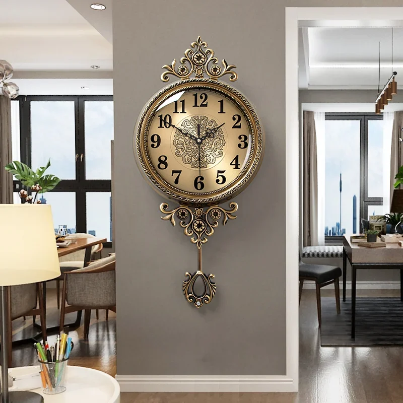 American Silent Interior Wall Clock Interior Living Room Luxury Art Metal Swing Clock Aesthetic Design Horloge Murale Wall Decor