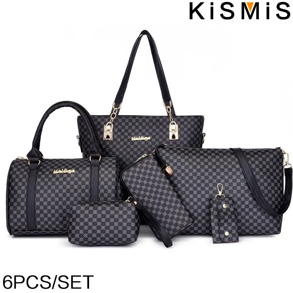 

KISMIS 6PCS Printed Handbag Large Capacity Tote Bag Commuter Bag Single Shoulder Slanting Cross Bag Mother Bag