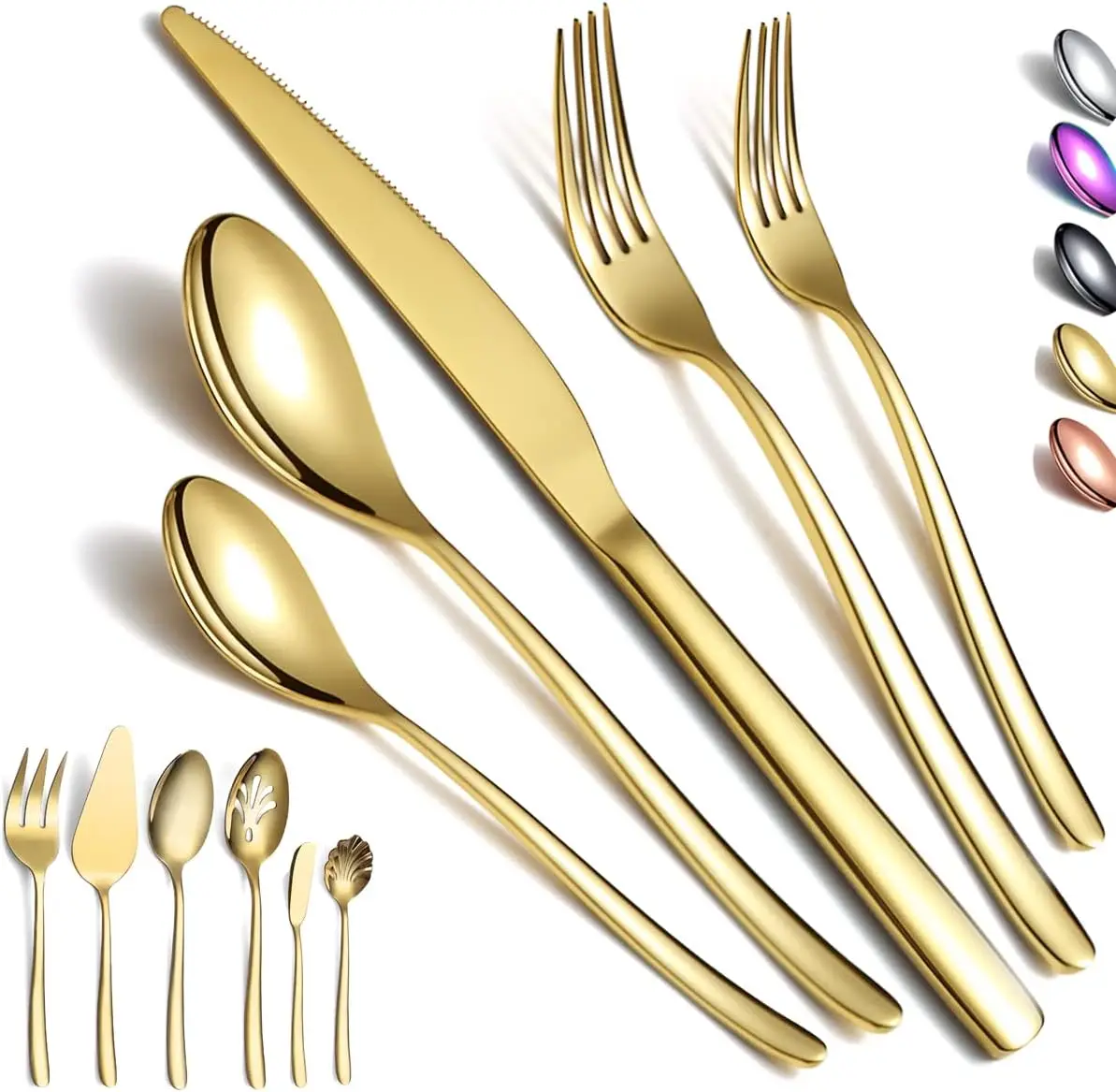 

46-Piece Gold Stainless Steel Flatware Set with Cake Server, Serving Utensils - Elegant Dining & Gift