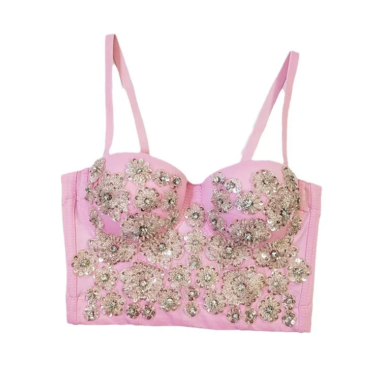 

Женский топ-бюстье на костях и корсет с тяжелым бисером для клубных игр, ночных прогулок, сексуальное вечернее белье Rave Festival