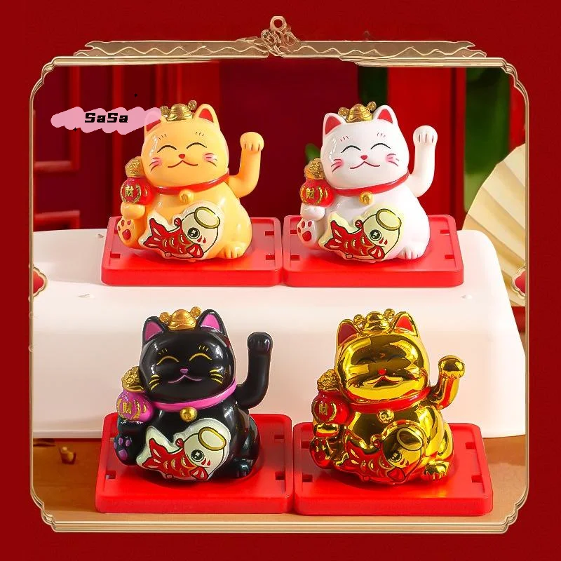 S-1Pc Waving Wealth Good Fortune Awaits Solar-Powered Ornaments For Home And Office Lucky Beckoning Cat Solar Powered
