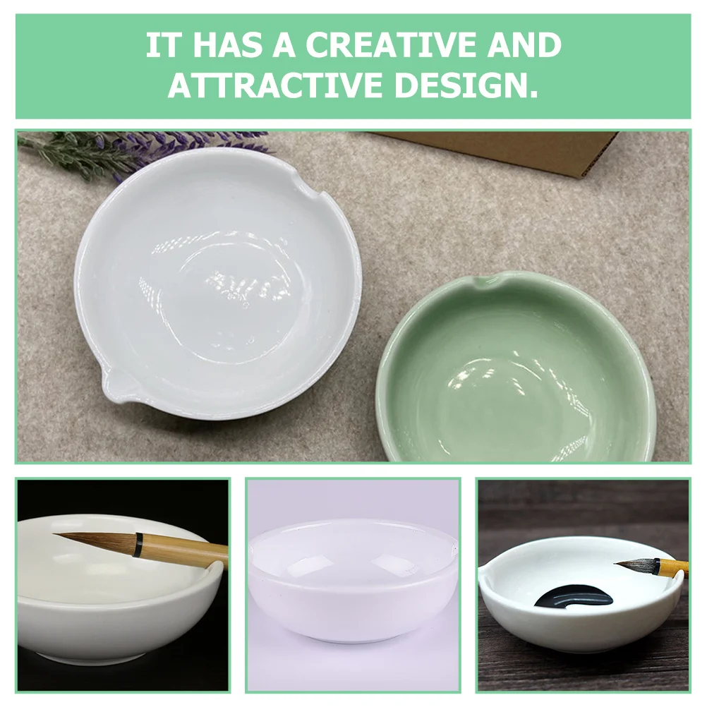 

Painting Ink Ceramic Dish Ink Tray Practical Brush Washing Dish Calligraphy Pen Holder Office Desktop Inkwell Dipping Bowls