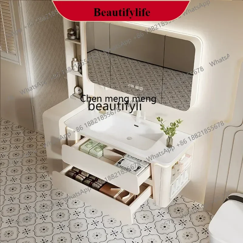 

G153 Cream wind oak paint bathroom cabinet combination ceramic integrated basin toilet