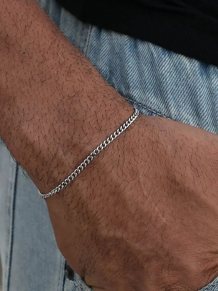 Goldfarbenes Edelstahl-Kubanerkettenarmband für Männer, einfaches Retro-Armband für Frauen, Hip-Hop-Schmuck, trendige Accessoires, Geschenk. – Detail 3
