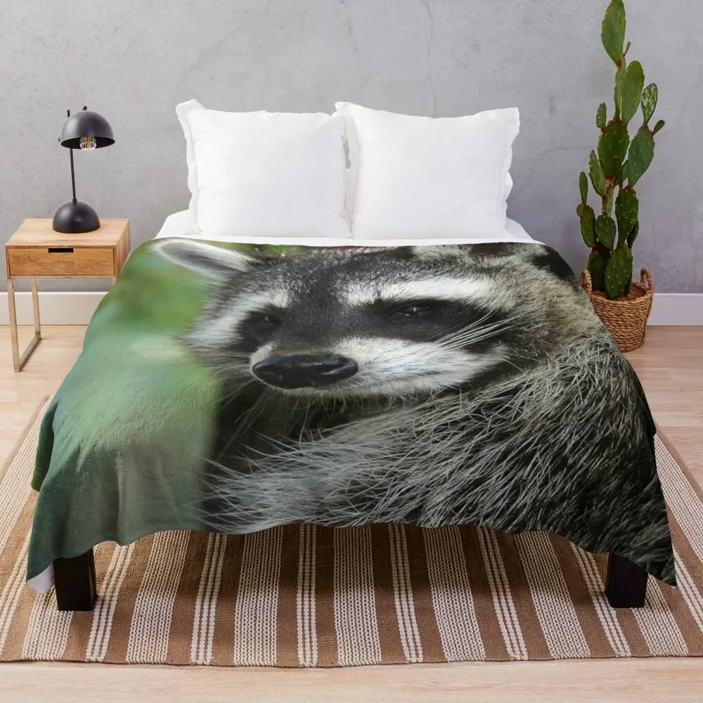 Raccoon Flannel Throw Blanket King Queen Size Cute Kawaii Wild Animals Blanket for Bed Sofa Couch Super Soft Lightweight Warm