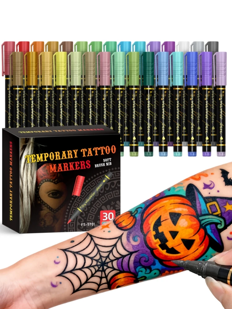 Marqueurs de tatouage temporaires pour la peau, stylos de tatouage 10 couleurs, pointe de pinceau, couleurs vives, Kit de peinture pour le visage, qualité cosmétique, maquillage d'halloween