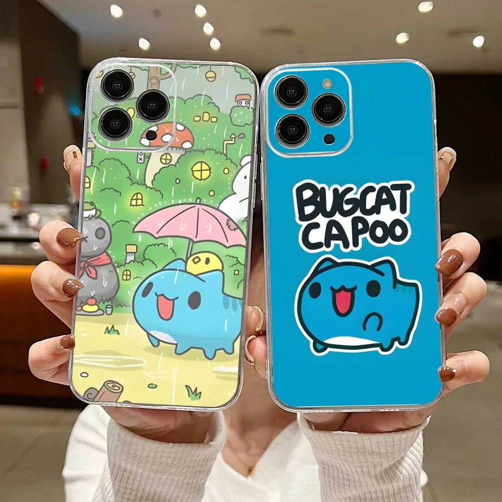 Blue Bugcat Capoo  Phone Case For iPhone 15,14,13,12,11 Plus,Pro,Max,XR,XS,X,7,8 Plus,SE,Mini Transparent Silicone Soft