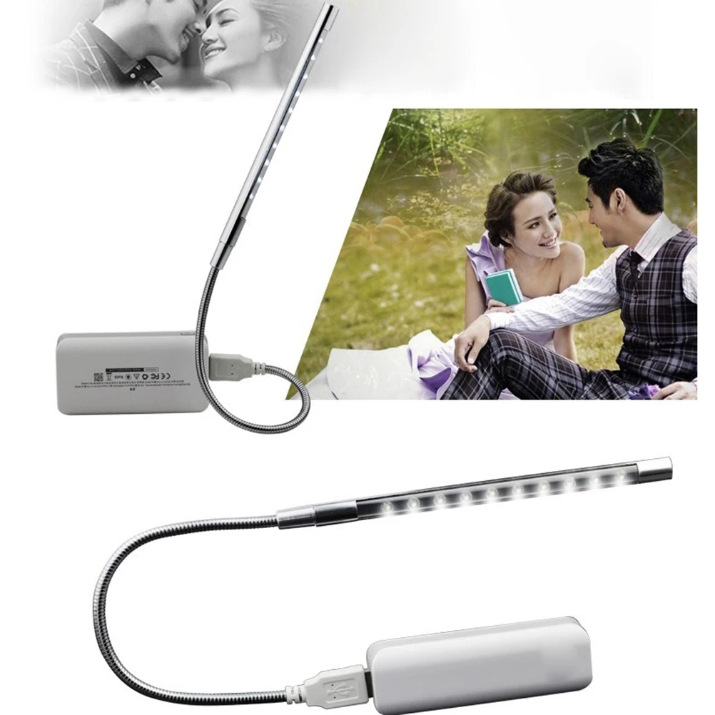 

10 Led Usb Night Lamp Metal Flexible Gooseneck Light Silver Eye Protection Touch Switch 360 Degree Adjustable Portable For Desk