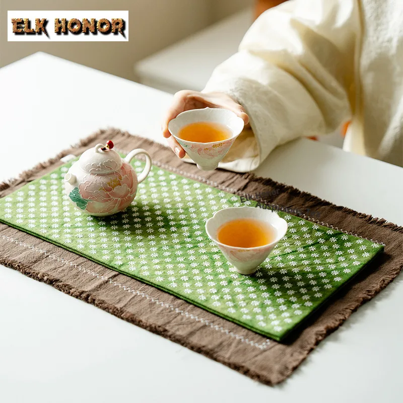 Embroidered Small Plum Blossom Tea Table Mats Ancient Teapot Mat Drink Coaster Household Dinner Table Cloth Mat For Tea Craft