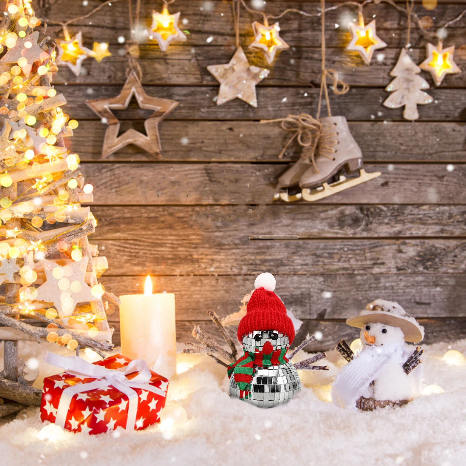 

Mirror Snowman Ornaments Christmas Decoration Inflatable Figurine Indoor Home Glass Decorations