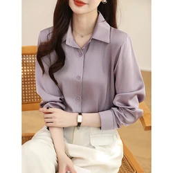 2024 New Non-ironing Anti-wrinkle Satin Shirt Women's Solid Color Long Sleeve Tops Blouse