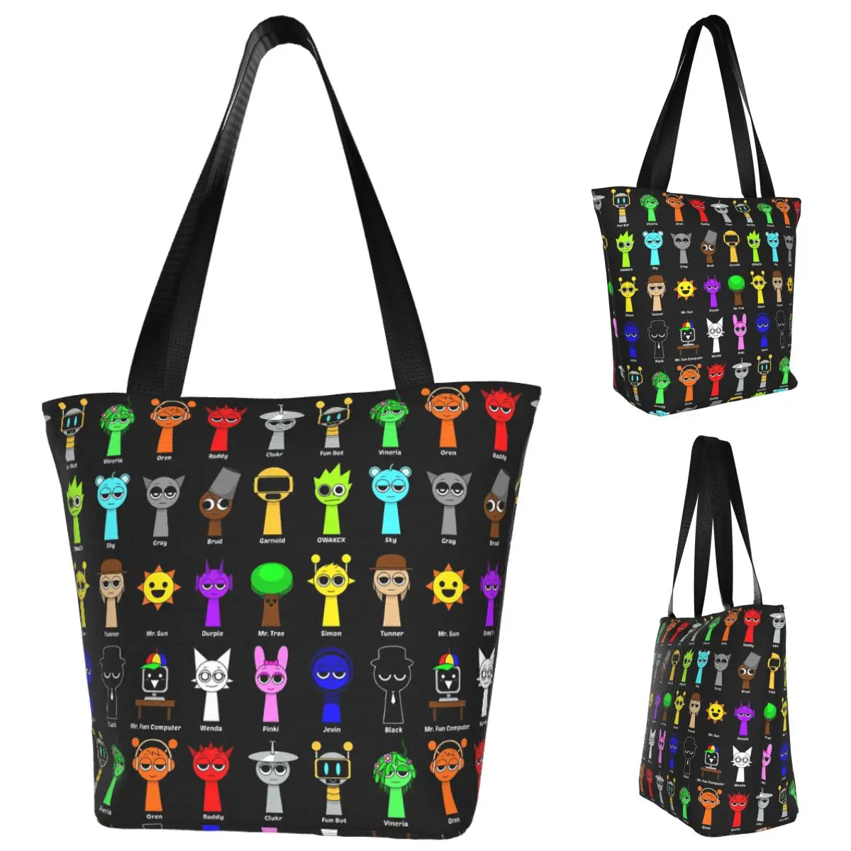 All My Sprunki Game Toys Sacola de compras de lona Bolsas de ombro de grande capacidade Bolsa de compras para mulheres