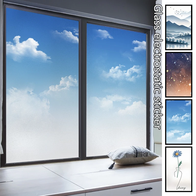 Dreamy Sky Artistic Glass Sticker Painting Anti-Luminescence Electrostatic Window Film Static Cling Frosted Sticker Home Decor