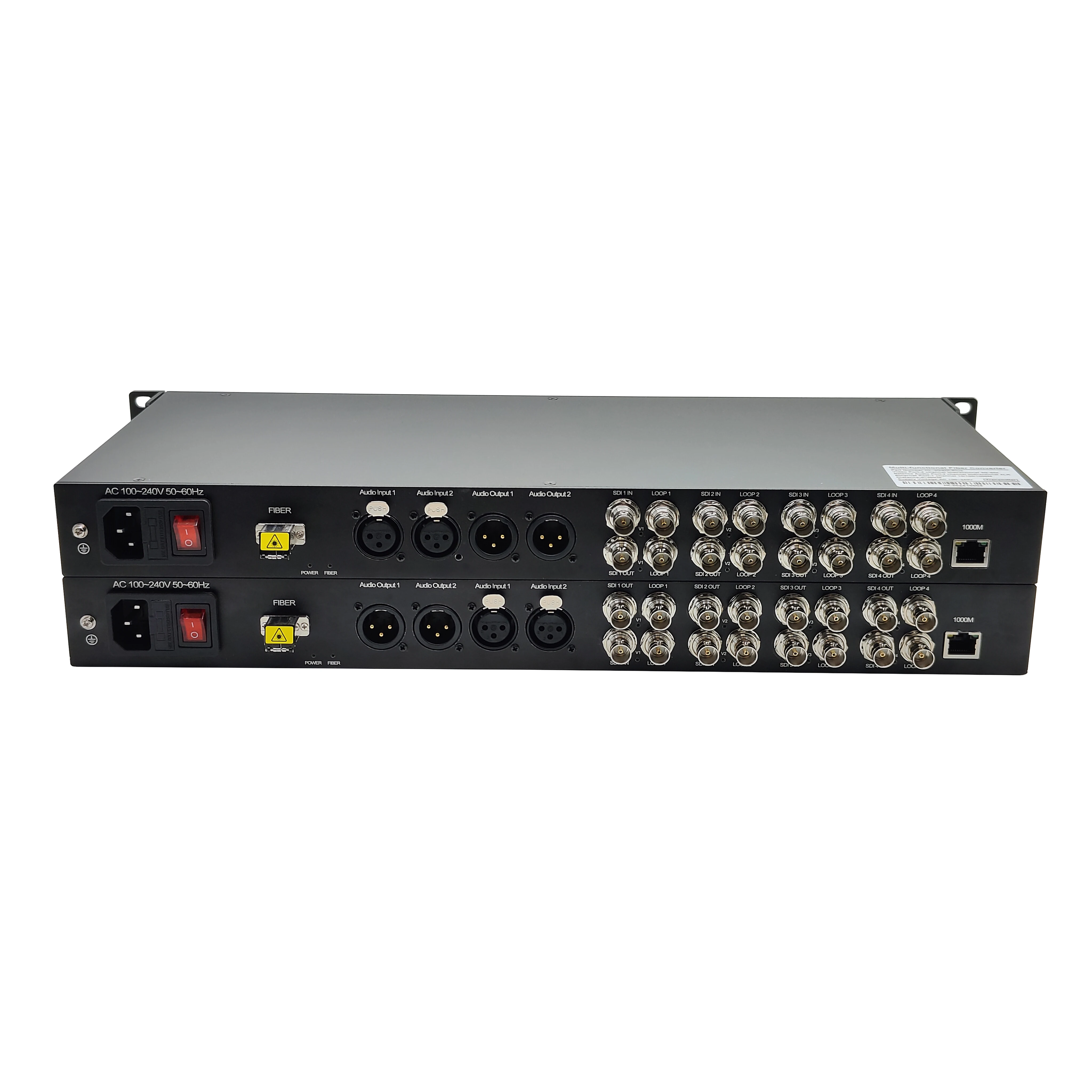 Custom-Tailored 4x 3G SDI Fiber Optic Converter Bi-Directional Video Local Loop 2CH Bidi XLR Audio 1000M Ethernet FC